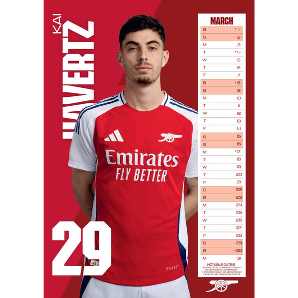 Arsenal FC A3 Calendar 2025