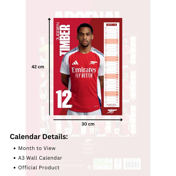 Arsenal FC A3 Calendar 2025