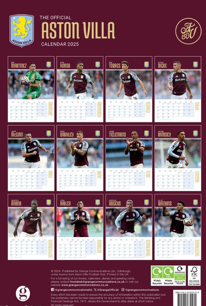 Aston Villa FC Official A3 Calendar 2025