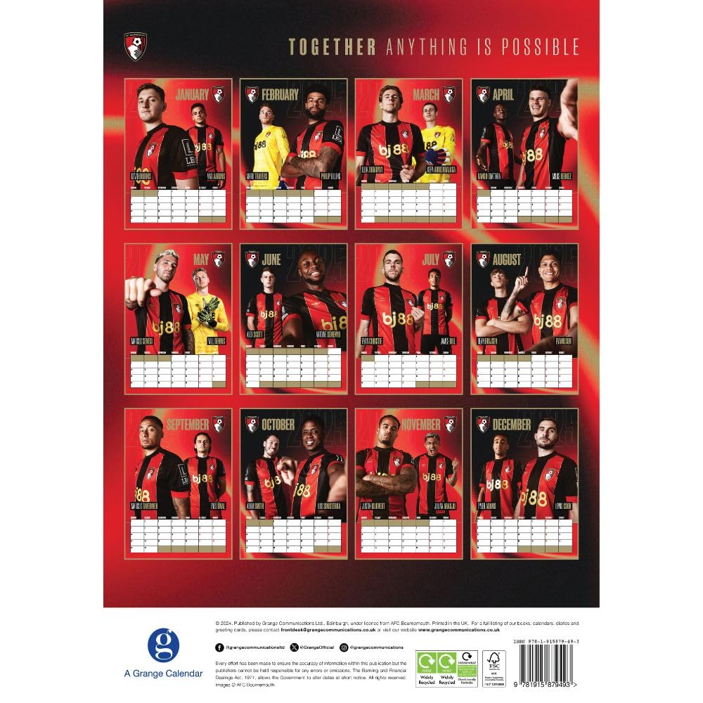 AFC Bournemouth Official A3 Calendar 2025 £12.99pp SOCCER BOOKS