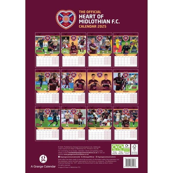 Hearts of Midlothian FC A3 Calendar 2025