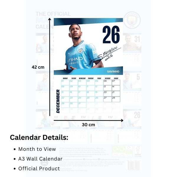 The Official Manchester City FC A3 Calendar 2025