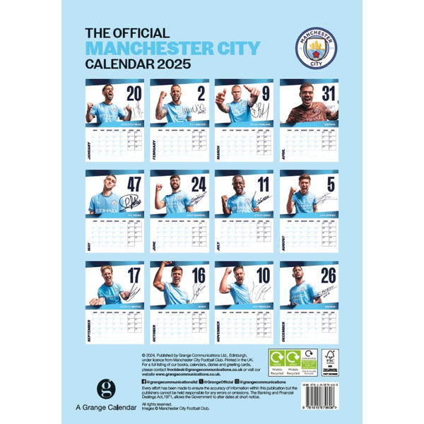 The Official Manchester City FC A3 Calendar 2025