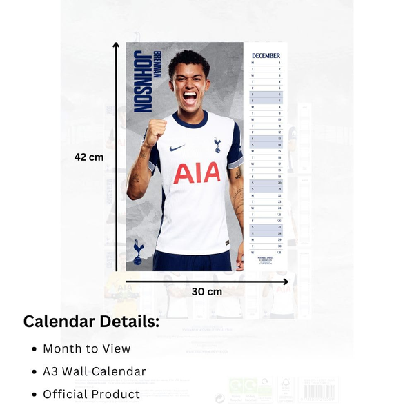 Tottenham Hotspur A3 Calendar 2025  ~ £12.99pp