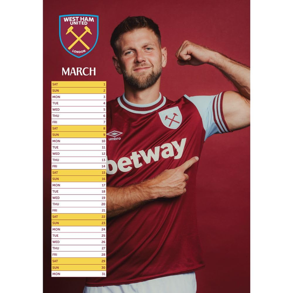 The Official West Ham A3 Calendar 2025 ~ £12.99pp