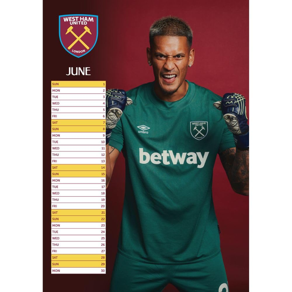 The Official West Ham A3 Calendar 2025 ~ £12.99pp