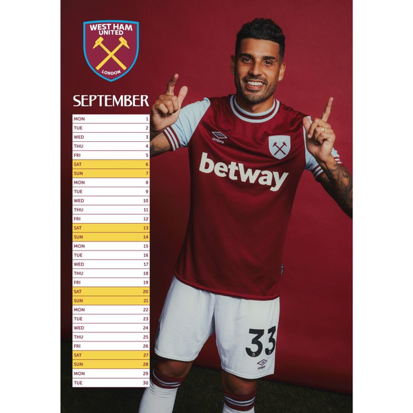 The Official West Ham A3 Calendar 2025 ~ £12.99pp