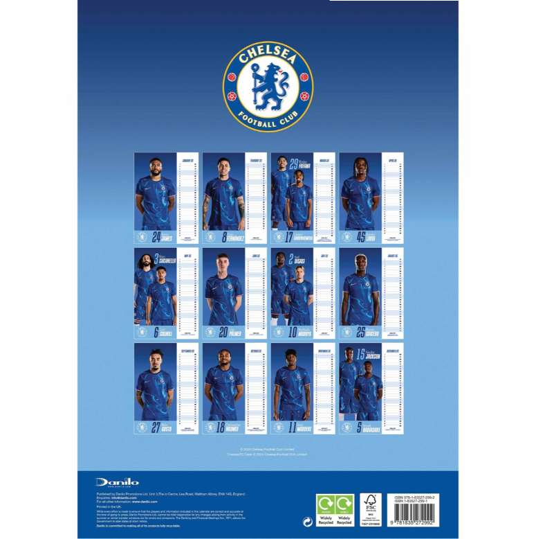 The Official A3 Chelsea AFC Calendar 2025 £12.99pp SOCCER BOOKS